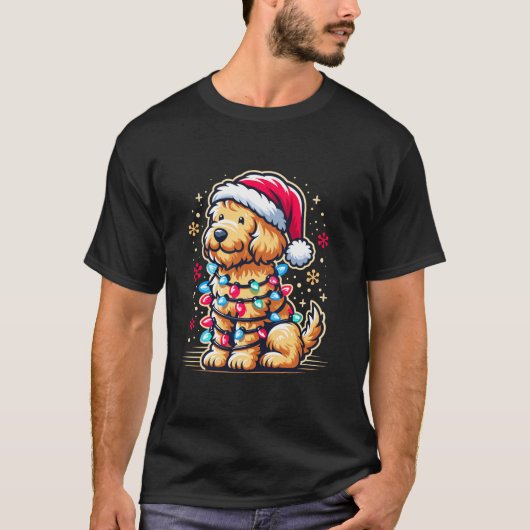Goldendoodle Weihnachtsbaum Xmas Lichter Santa Gol T-Shirt (Vorderseite)