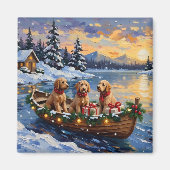 Goldendoodle Weihnachtsboot Urlaub Magnet (Vorne)