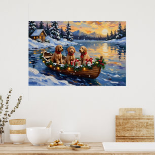 Goldendoodle Weihnachtsboot Urlaub Poster