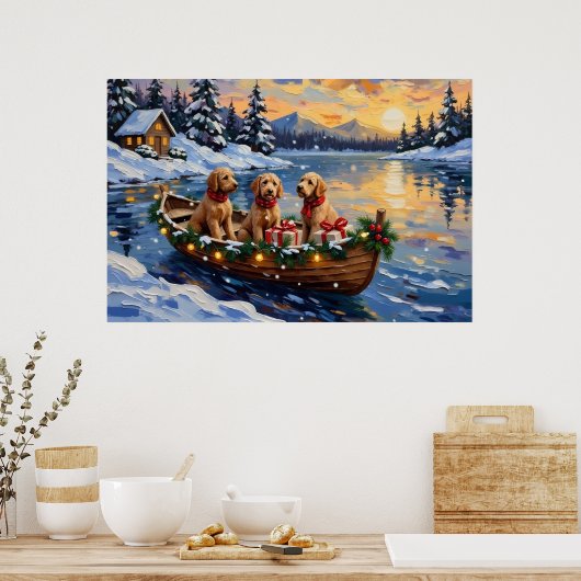 Goldendoodle Weihnachtsboot Urlaub Poster (Küche)