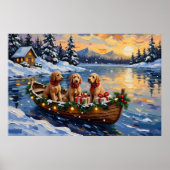 Goldendoodle Weihnachtsboot Urlaub Poster (Vorne)