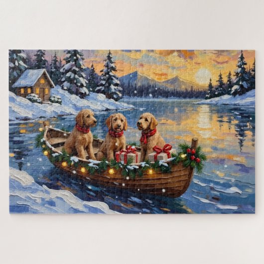 Goldendoodle Weihnachtsboot Urlaub Puzzle (Horizontal)