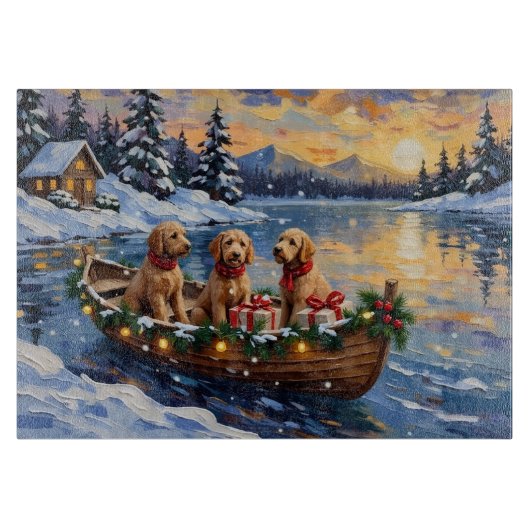 Goldendoodle Weihnachtsboot Urlaub Schneidebrett (Vorderseite)