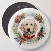Goldendoodle Weihnachtsfeier Festliche Jungfrau Button (Vorne & Hinten)