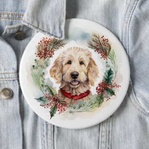 Goldendoodle Weihnachtsfeier Festliche Jungfrau Button