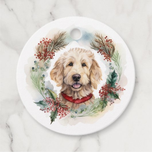 Goldendoodle Weihnachtsfeier Festliche Jungfrau Geschenkanhänger (Vorderseite)
