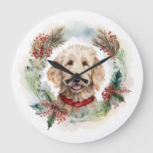 Goldendoodle Weihnachtsfeier Festliche Jungfrau Große Wanduhr (Vorderseite)