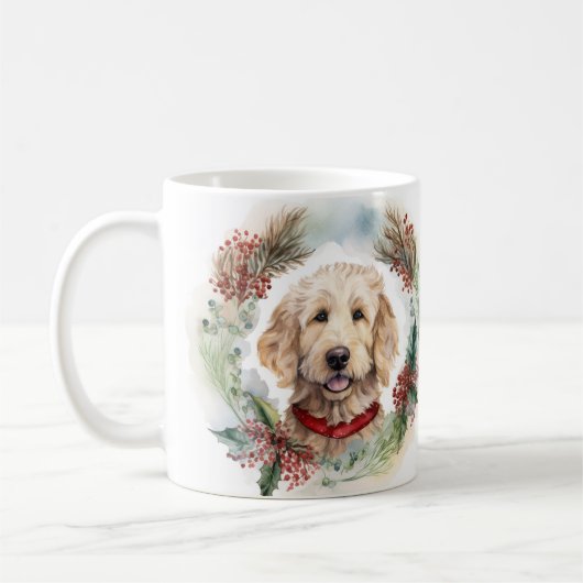 Goldendoodle Weihnachtsfeier Festliche Jungfrau Kaffeetasse (Links)