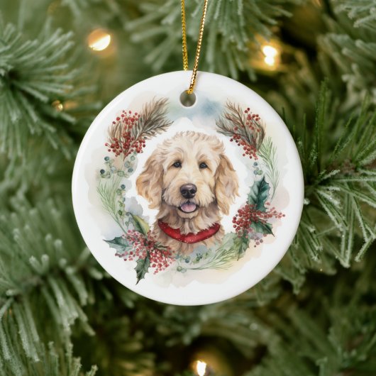 Goldendoodle Weihnachtsfeier Festliche Jungfrau Keramik Ornament (Baum)