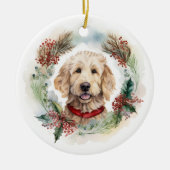 Goldendoodle Weihnachtsfeier Festliche Jungfrau Keramik Ornament (Vorne)