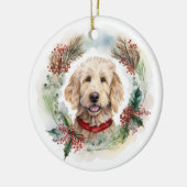 Goldendoodle Weihnachtsfeier Festliche Jungfrau Keramik Ornament (Links)