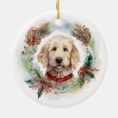 Goldendoodle Weihnachtsfeier Festliche Jungfrau Keramik Ornament (Hinten)