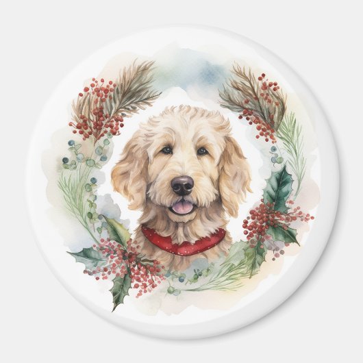 Goldendoodle Weihnachtsfeier Festliche Jungfrau Magnet (Vorne)