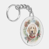 Goldendoodle Weihnachtsfeier Festliche Jungfrau Schlüsselanhänger (Vorderseite links)