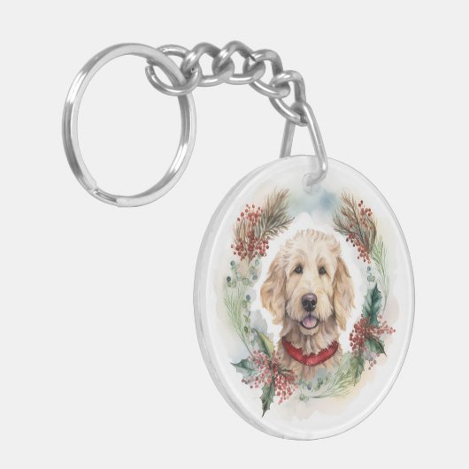 Goldendoodle Weihnachtsfeier Festliche Jungfrau Schlüsselanhänger (Vorderseite links)