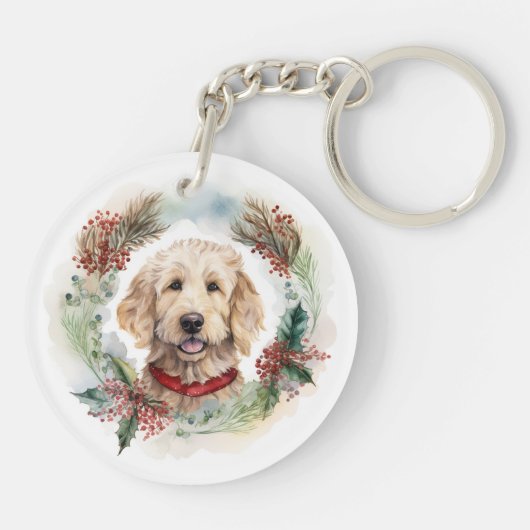 Goldendoodle Weihnachtsfeier Festliche Jungfrau Schlüsselanhänger (Rückseite)