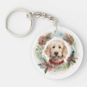 Goldendoodle Weihnachtsfeier Festliche Jungfrau Schlüsselanhänger (Vorderseite)