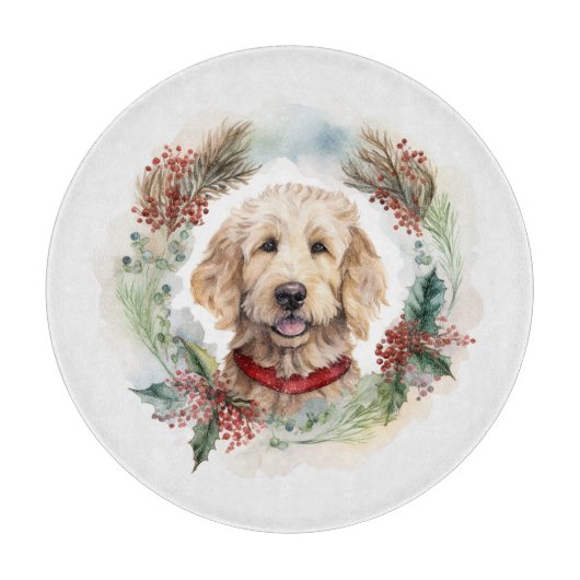 Goldendoodle Weihnachtsfeier Festliche Jungfrau Schneidebrett (Vorderseite)