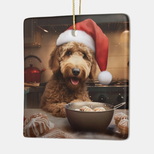 Goldendoodle Weihnachtskost Feiertag Keramikornament (Links)