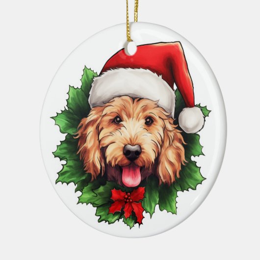 Goldendoodle Weihnachtskranz Keramik Ornament (Links)