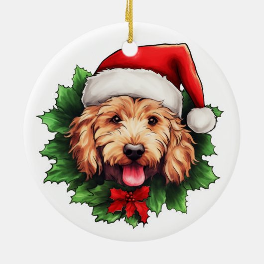 Goldendoodle Weihnachtskranz Keramik Ornament (Hinten)