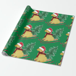 Goldendoodle-Weihnachtsschlitten Grün Geschenkpapier