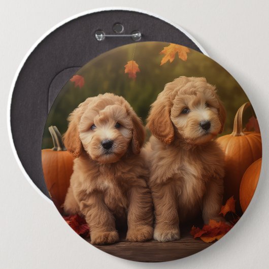 Goldendoodle Welpe Herbst Kürbis Button (Vorne & Hinten)