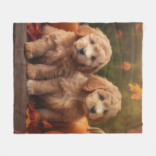 Goldendoodle Welpe Herbst Kürbis Fleecedecke (Vorderseite (Horizontal))