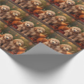 Goldendoodle Welpe Herbst Kürbis Geschenkpapier (Ecke)