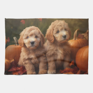 Goldendoodle Welpe Herbst Kürbis Geschirrtuch