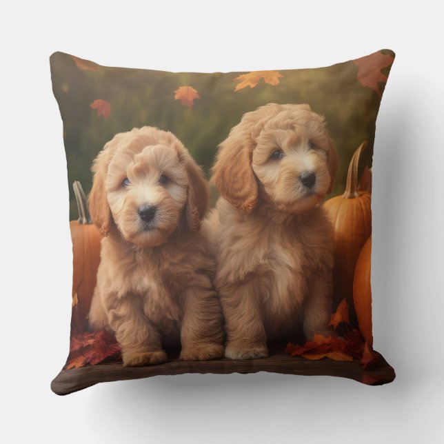 Goldendoodle Welpe Herbst Kürbis Kissen (Rückseite)