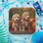Goldendoodle Welpe Herbst Kürbis Pappteller (Party)
