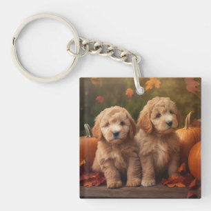 Goldendoodle Welpe Herbst Kürbis Schlüsselanhänger