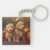 Goldendoodle Welpe Herbst Kürbis Schlüsselanhänger (Rückseite)