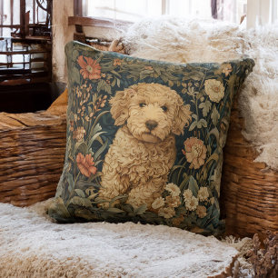 Goldendoodle-Welpe im William-Morris-Stil-Garten Kissen