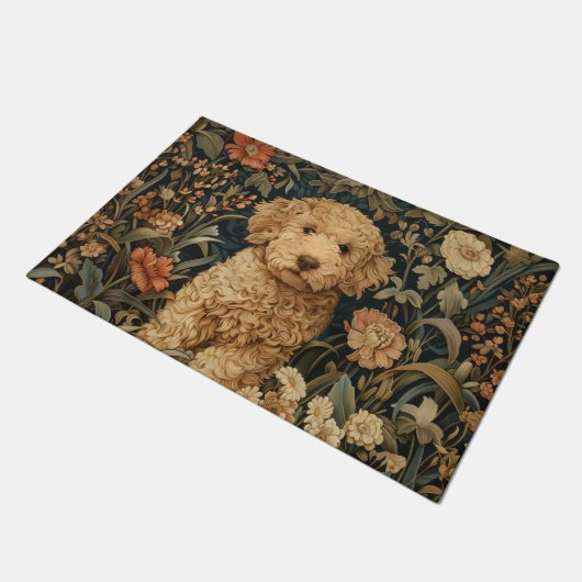 Goldendoodle Welpe in William Morris Style Garden Fußmatte (Schrägansicht)