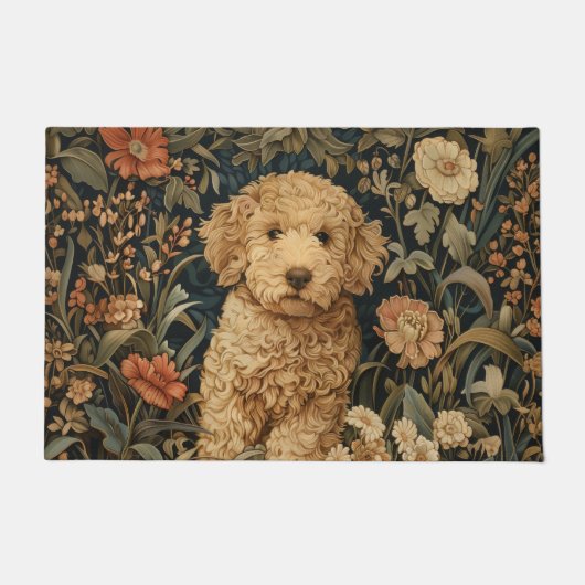 Goldendoodle Welpe in William Morris Style Garden Fußmatte (Vorderseite)