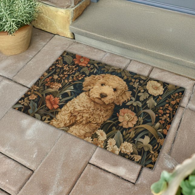 Goldendoodle Welpe in William Morris Style Garden Fußmatte (Von Creator hochgeladen)
