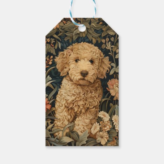 Goldendoodle Welpe in William Morris Style Garden Geschenkanhänger (Vorderseite)