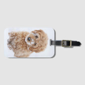 Goldendoodle Welpe mit Schnee im Gesicht Gepäckanhänger (Vorderseite (Horizontal))