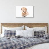 Goldendoodle-Welpe mit Schnee im Gesicht Leinwanddruck (Insitu (Schlafzimmer))