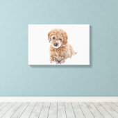 Goldendoodle-Welpe mit Schnee im Gesicht Leinwanddruck (Insitu (Holzboden))