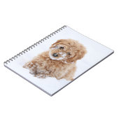 Goldendoodle-Welpe mit Schnee im Gesicht Notizblock (Linke Seite)