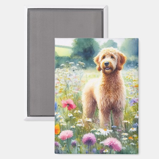 Goldendoodle-Wildblume-Feld Wasserfarbe Magnet (Vorderseite/Rückseite)