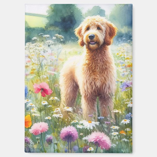 Goldendoodle-Wildblume-Feld Wasserfarbe Magnet (Vorderseite)