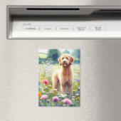 Goldendoodle-Wildblume-Feld Wasserfarbe Magnet (In Situ (Geschirrspüler))