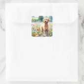 Goldendoodle-Wildblume-Feld Wasserfarbe Quadratischer Aufkleber (Tasche)