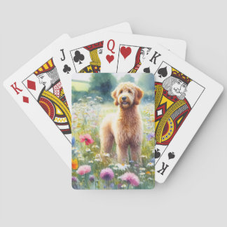 Goldendoodle-Wildblume-Feld Wasserfarbe Spielkarten