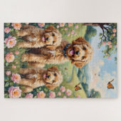 Goldendoodle Wilde Rosenwiese Kunst Puzzle (Horizontal)