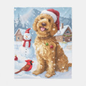 Goldendoodle Winter Wunderland Weihnachtsfreuden Fleecedecke (Vorderseite)
